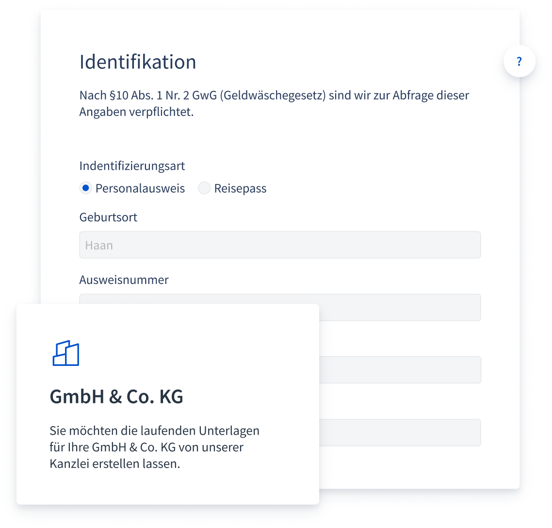 Beispiel eines Mandantenstammdaten-Formulars mit verschiedenen Eingabefeldern