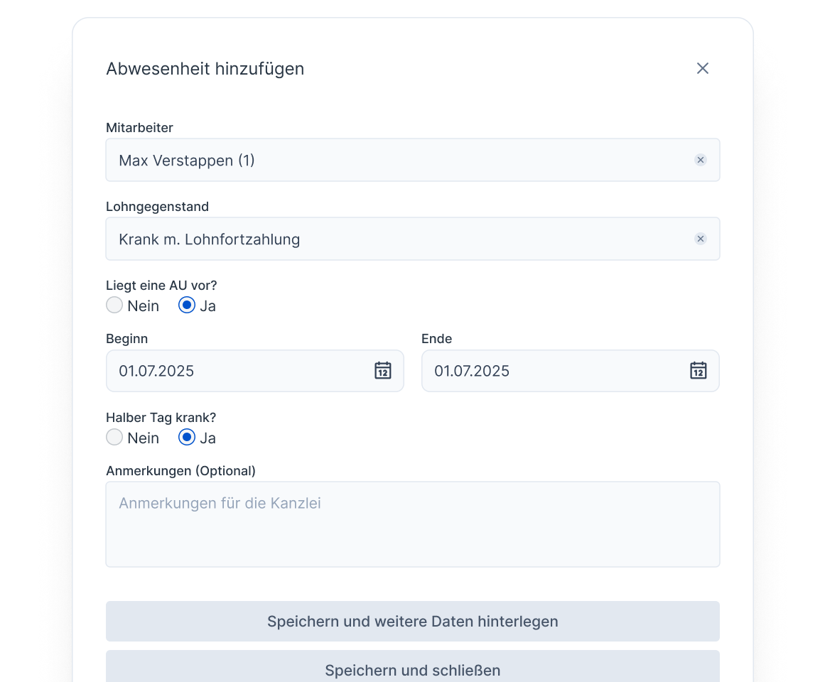 Bild des Formulars für Abwesenheiten