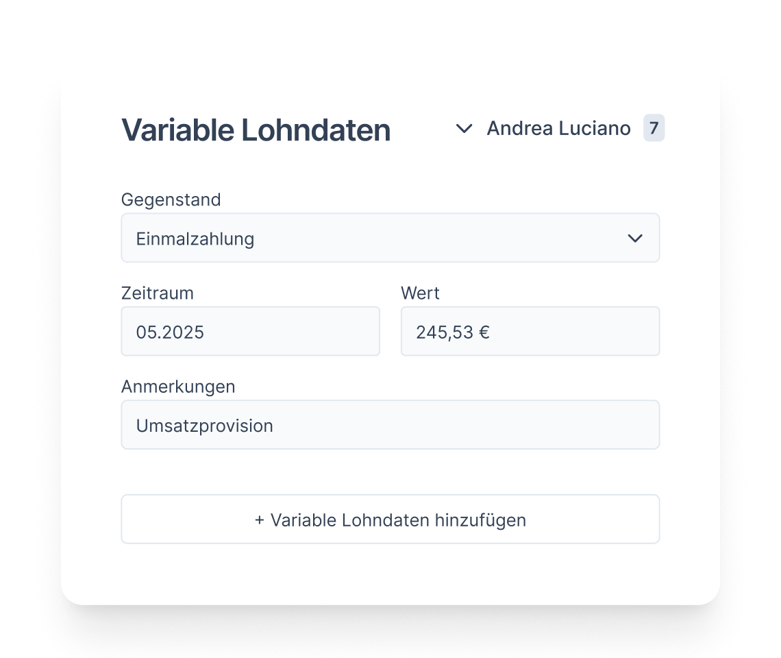 Bild von einem Formular zum Eingeben von variablen Lohndaten