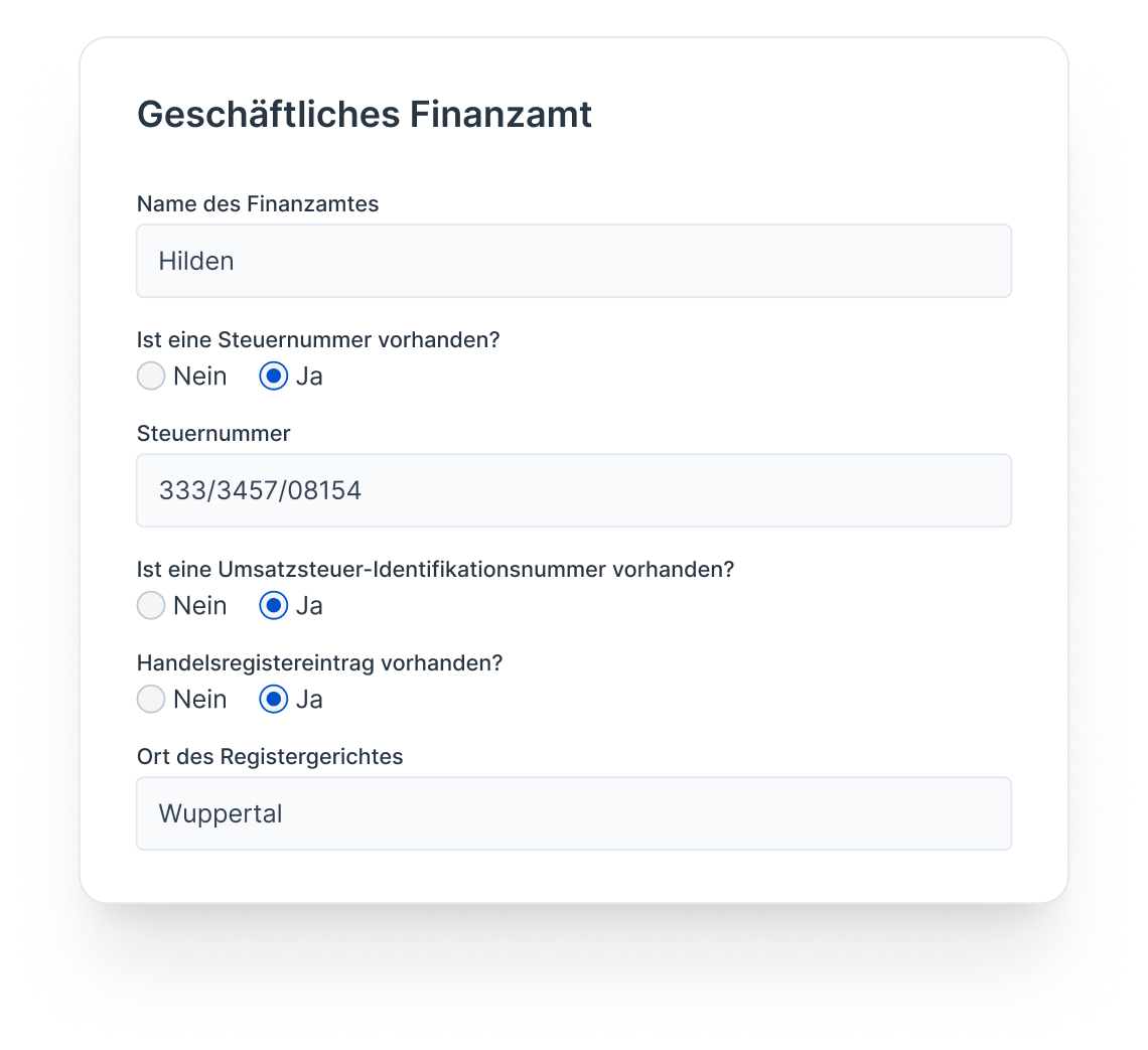 Bild eines Formulars für Mandantenstammdaten