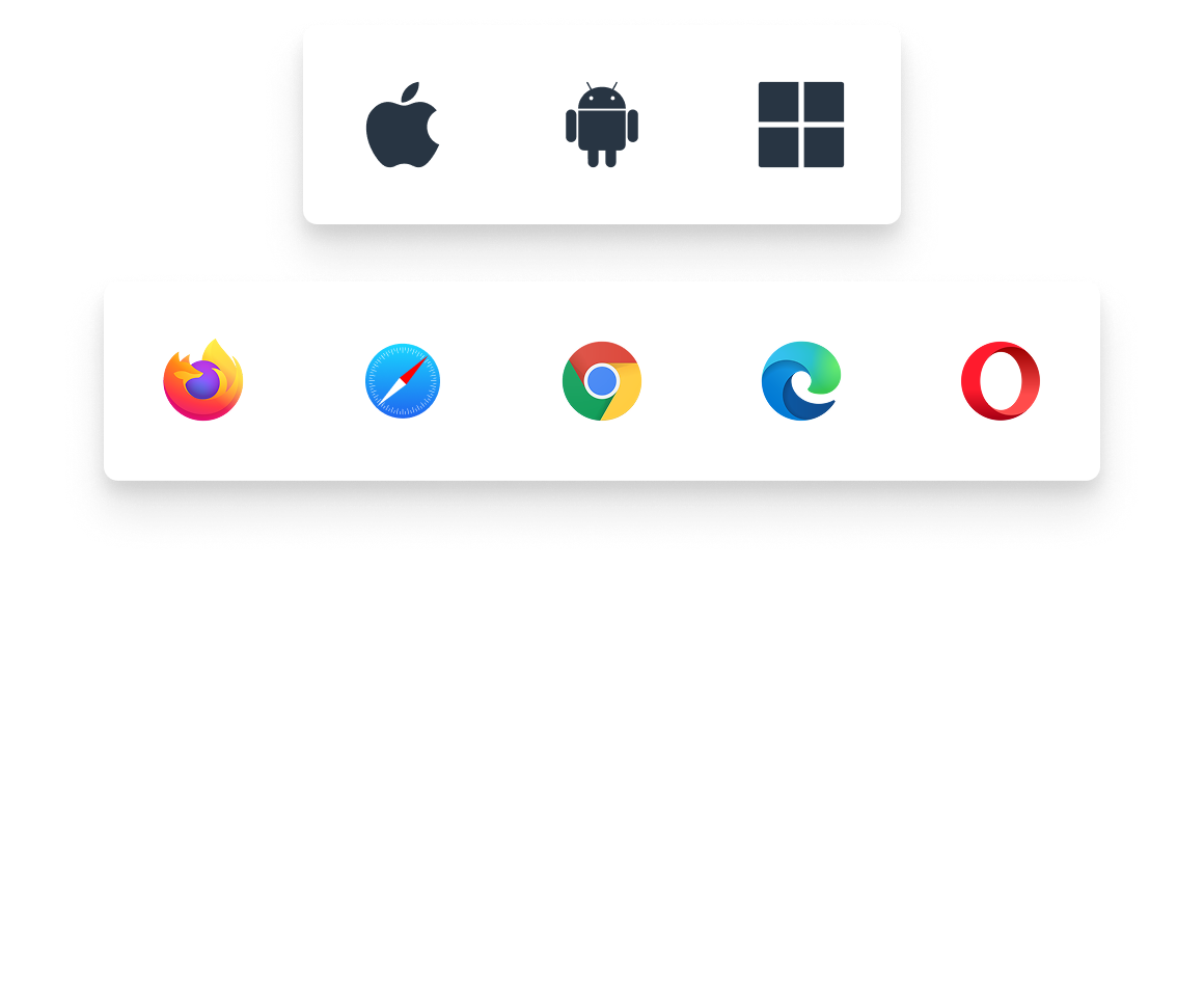 Bild mit allen Plattformen, auf denen Fastdocs Mandantenstammdaten funktioniert. Apple, Android, Windows und alle modernen Browser.