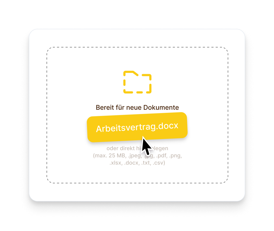 Drag-and-Drop-Bereich zum Hochladen von Dokumenten wie Arbeitsvertrag.docx in die Mitarbeiterakte