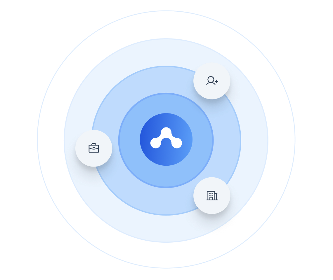 Personalstammdaten Logo mit Icons für Personal, Kanzlei und Mandanten