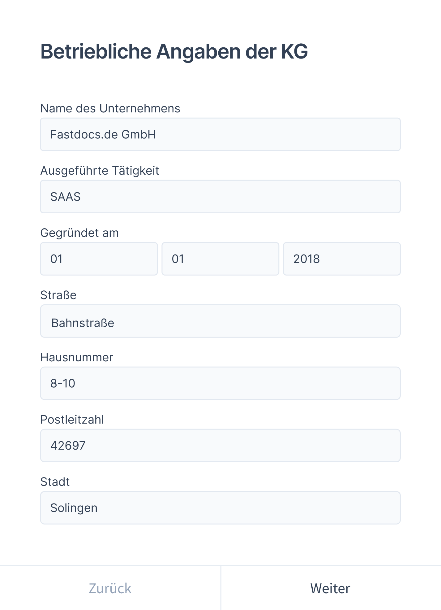 Formular für Mandantenstammdaten
